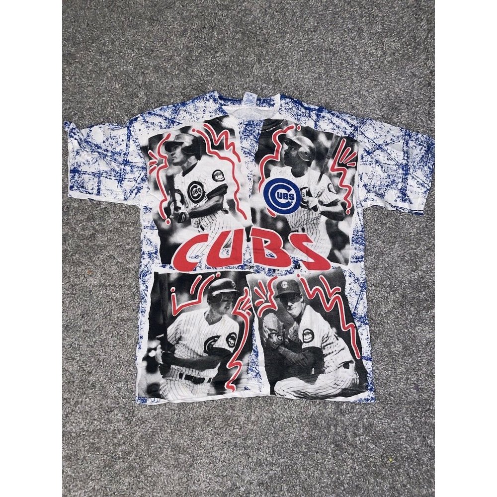 Vintage 90s Chicago Cubs AOP shirt MLB Salem Rare All Over Print Single Stitch